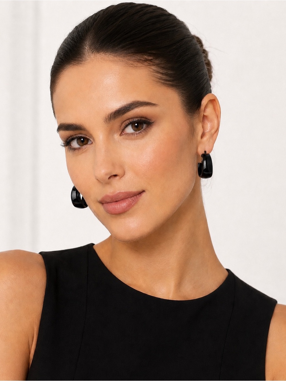Women’s 2 pairs of Polished Black Hoop Earrings